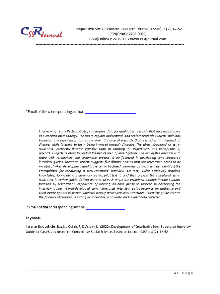 Development of Qualitative Semi-Structured Interview Guide For Case ...
