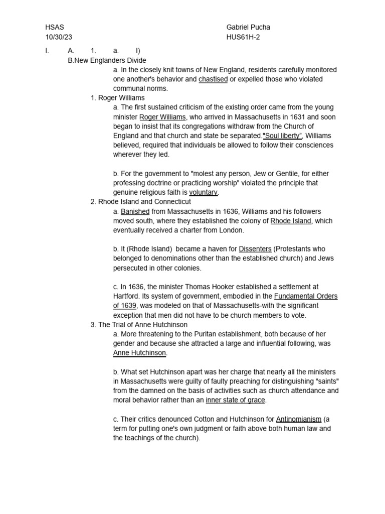 US History Notes | PDF | Puritans