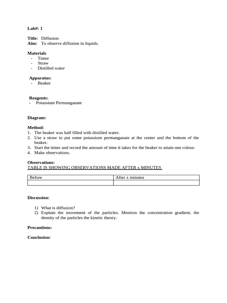 Diffusion and Osmosis Experiments | PDF