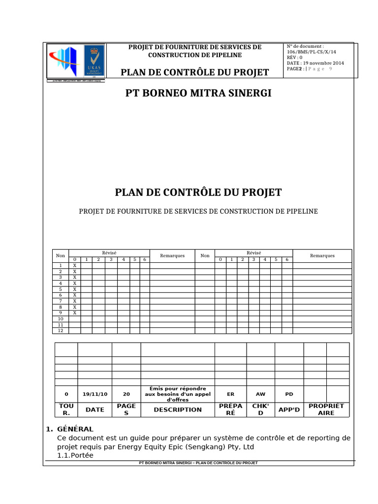 Plan de Contrôle pour Pipeline 2014 | PDF | Planification | Gestion de ...