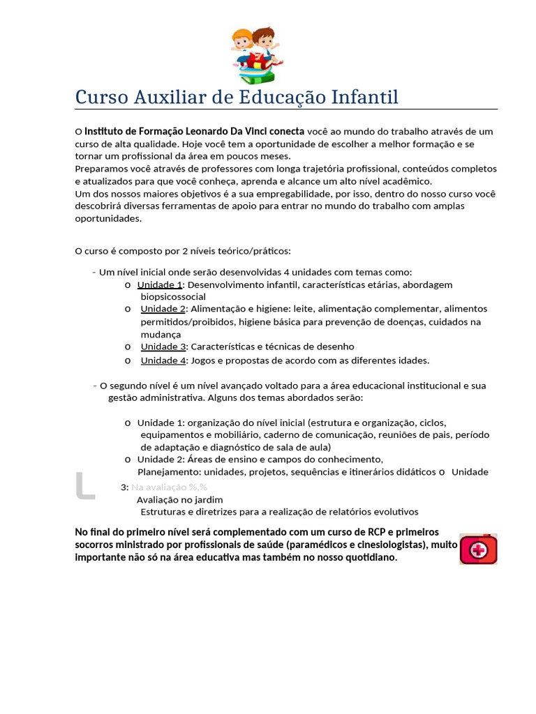 Curso de Auxiliar de Educação Infantil | PDF | Pré-escola