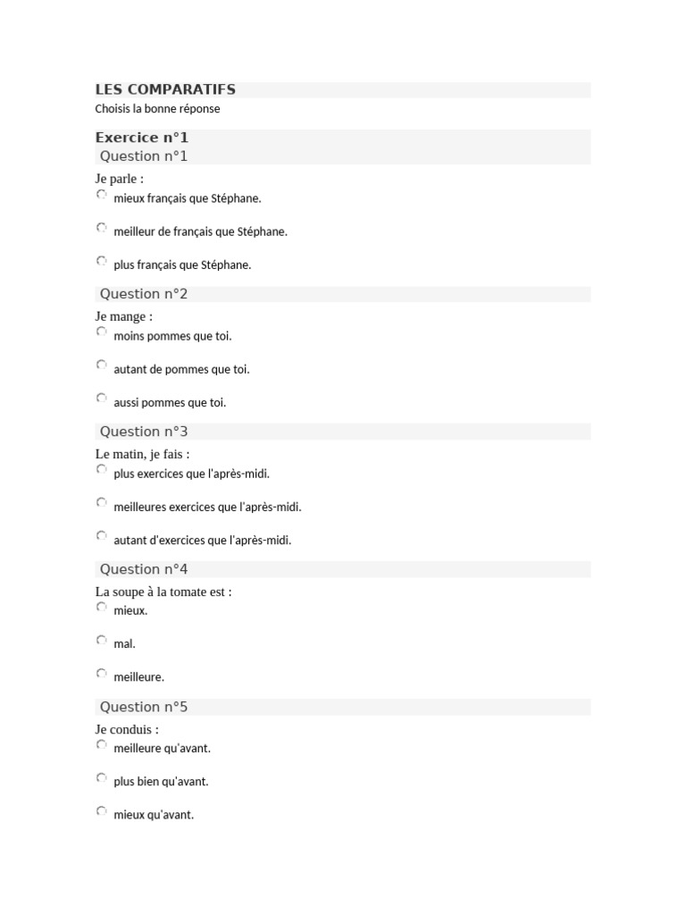 Exercices sur les comparatifs en français | PDF