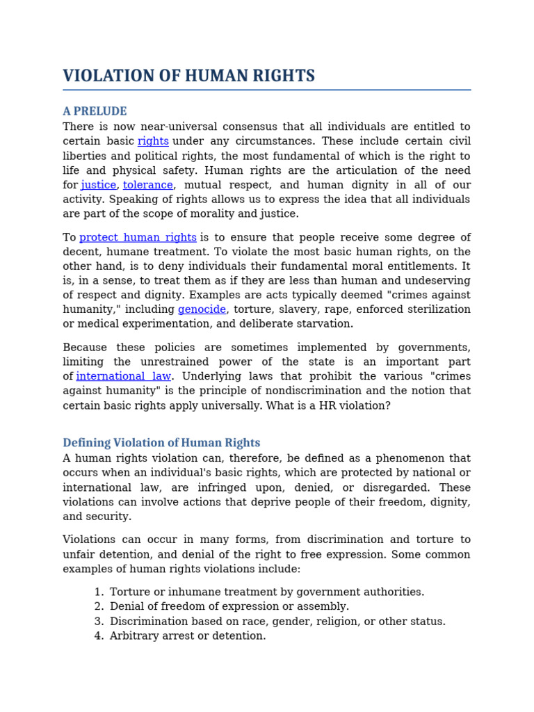 Violation of Human Rights | PDF | International Humanitarian Law ...