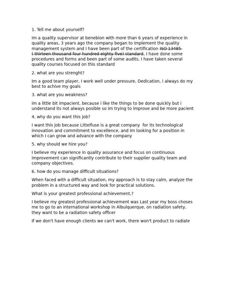 Quality Supervisor Interview Insights | PDF