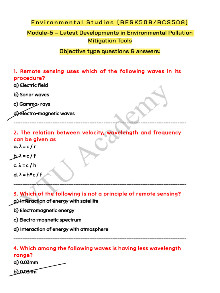 Environmental Pollution Mitigation Quiz | PDF | Electromagnetic ...