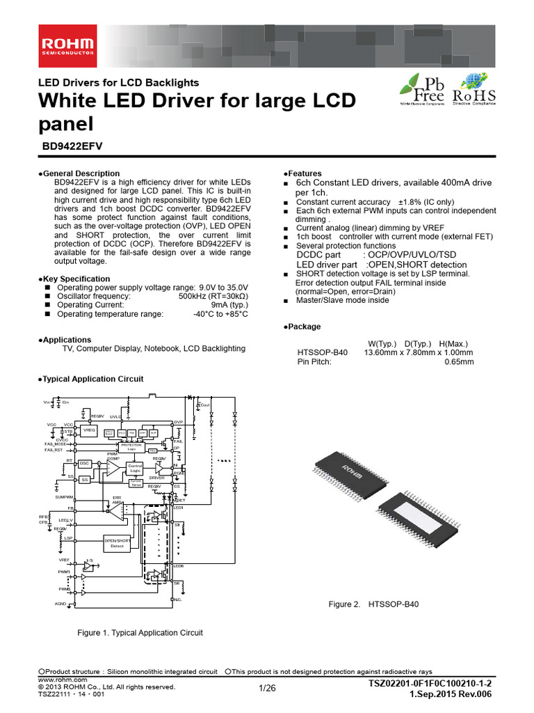 BD9422EFV LED Driver Datasheet | PDF | Amplifier | Direct Current