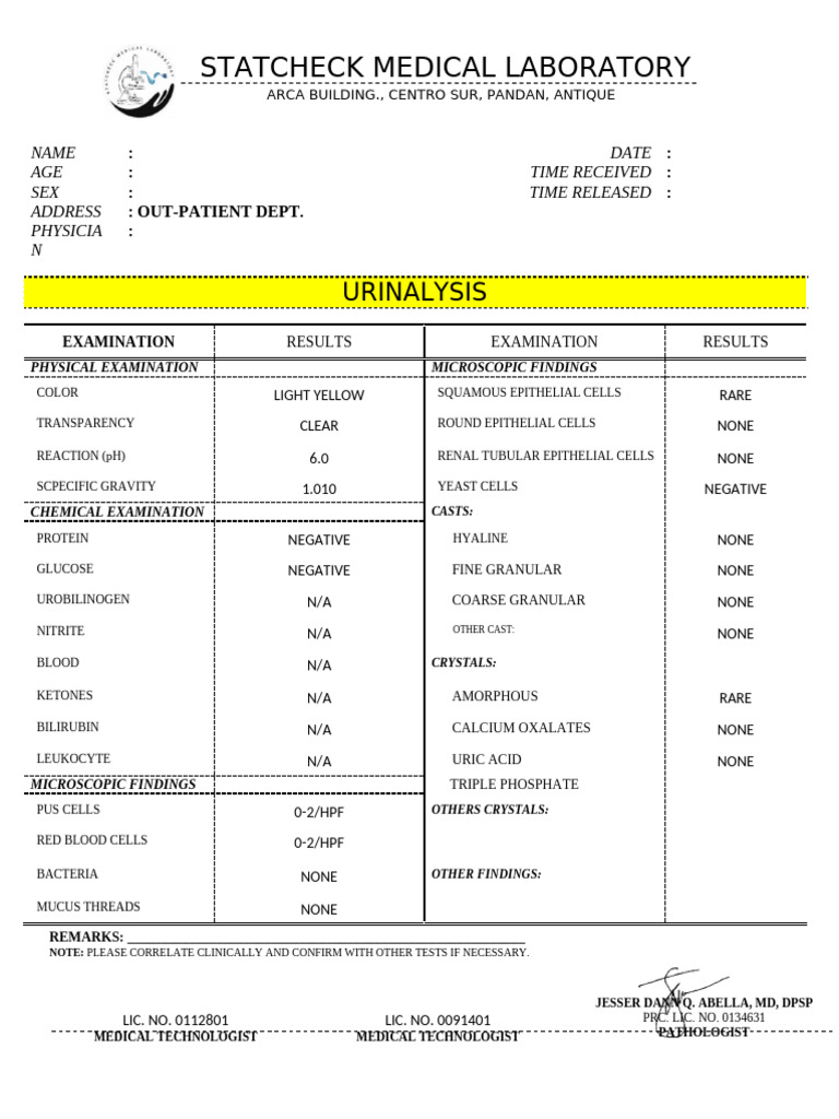 Urinalysis Results and Findings | PDF | Clinical Medicine | Medical ...
