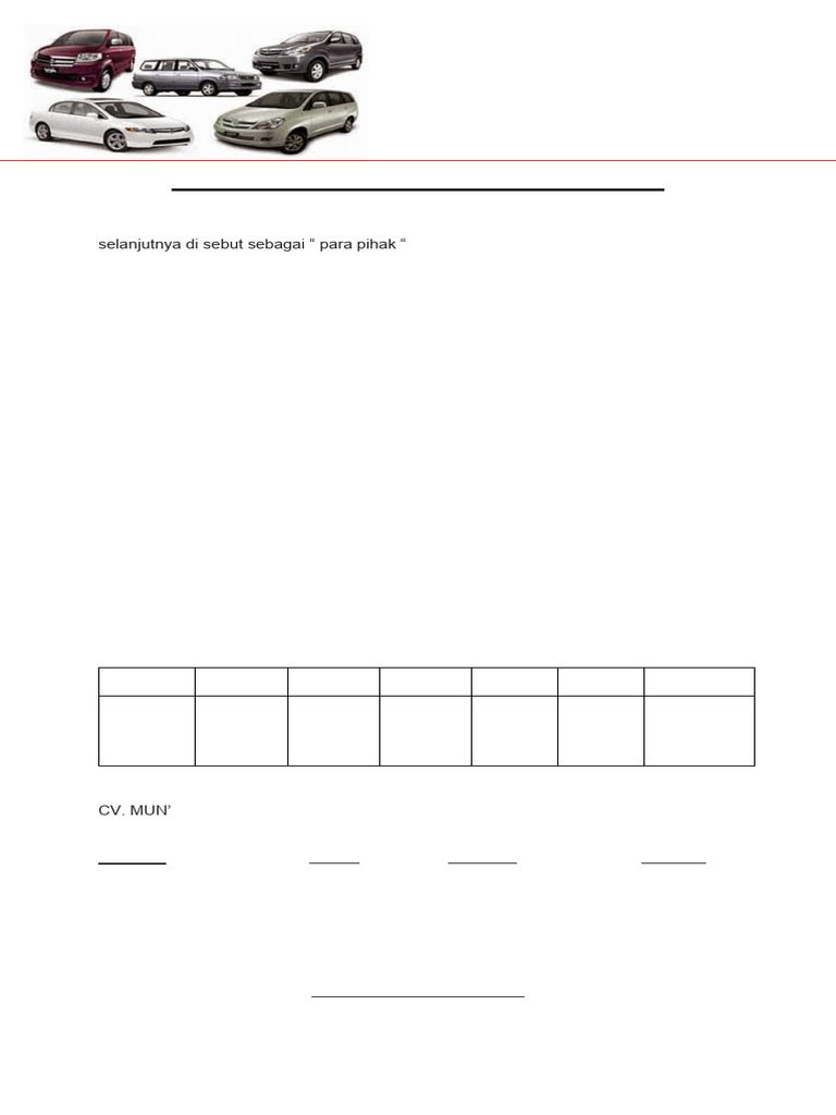 Perjanjian Sewa Mobil CV. Mun' Rental | PDF