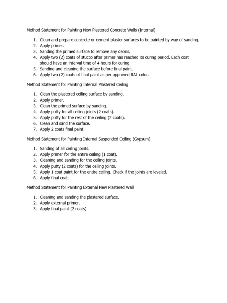Painting Method Statement for Plastered Surfaces | PDF