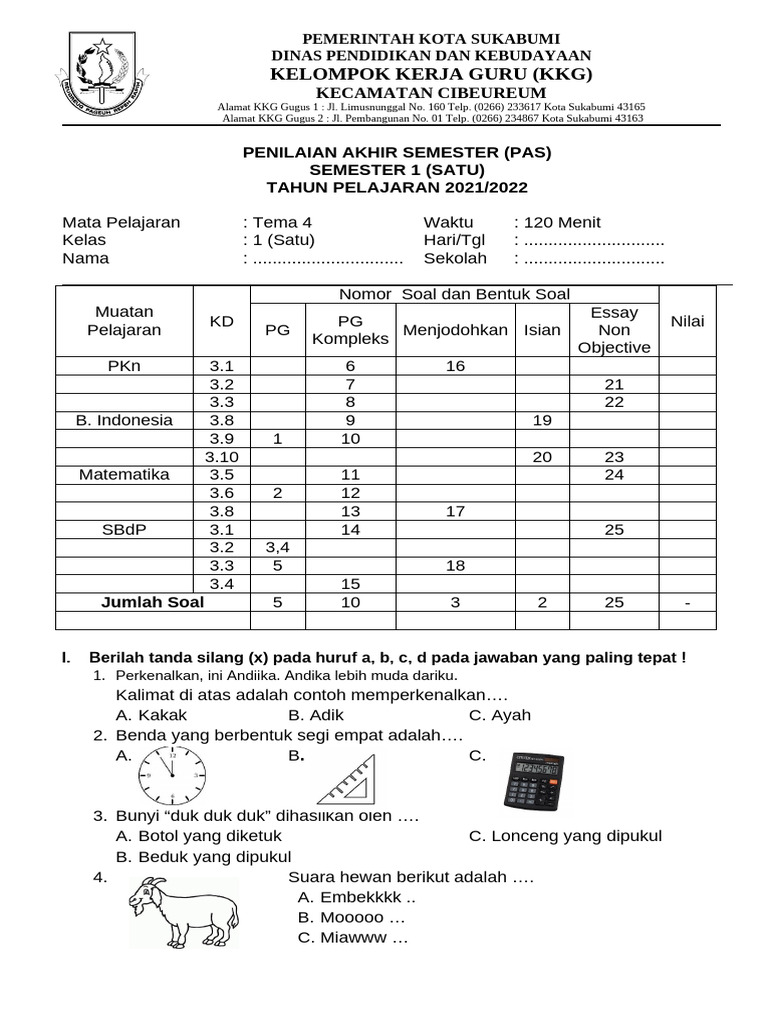 Soal Pas Tema 4 k.1 | PDF