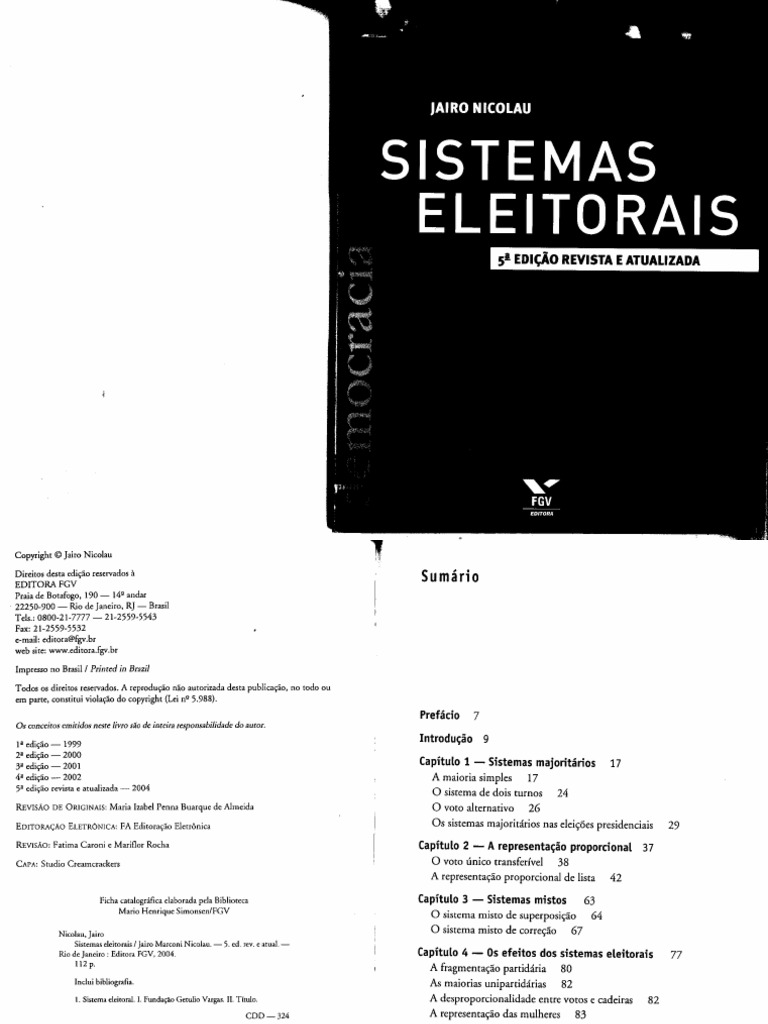 Sistemas Eleitorais - Cap 1 e 2 | PDF