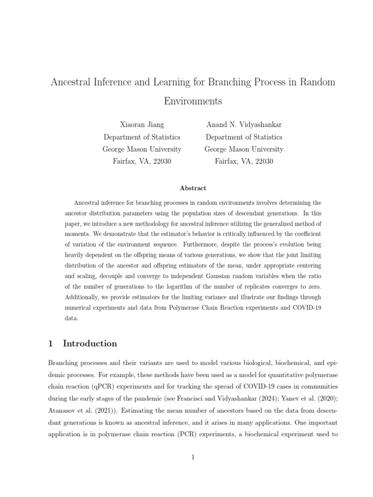 Ancestral Inference in Branching Processes | PDF | Real Time Polymerase ...