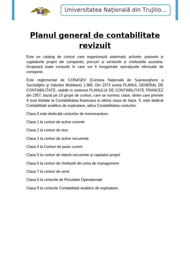 Planul Contabil General Revizuit Comentat | PDF