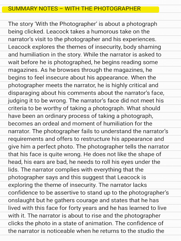 Summary Notes With The Photographer @icse10channel 241212 230243 | PDF