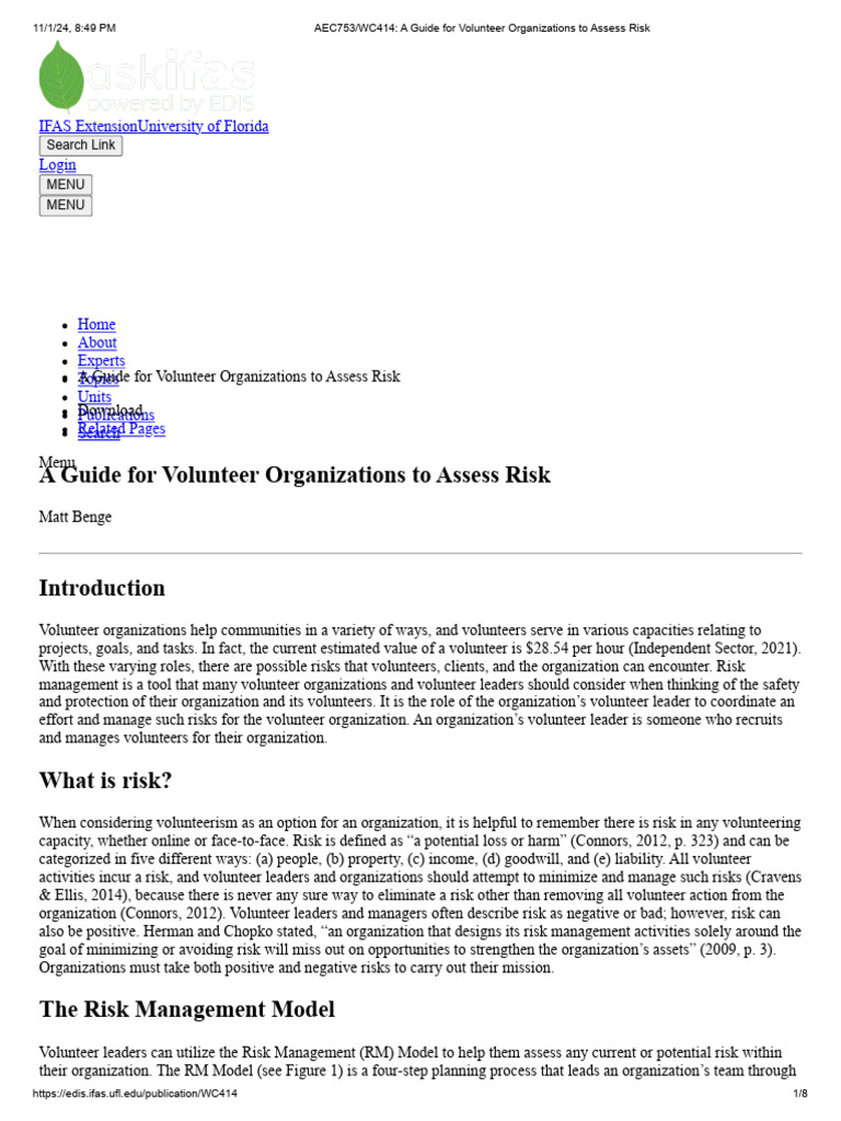 P1AEC753 - WC414 - A Guide For Volunteer Organizations To Assess Risk ...