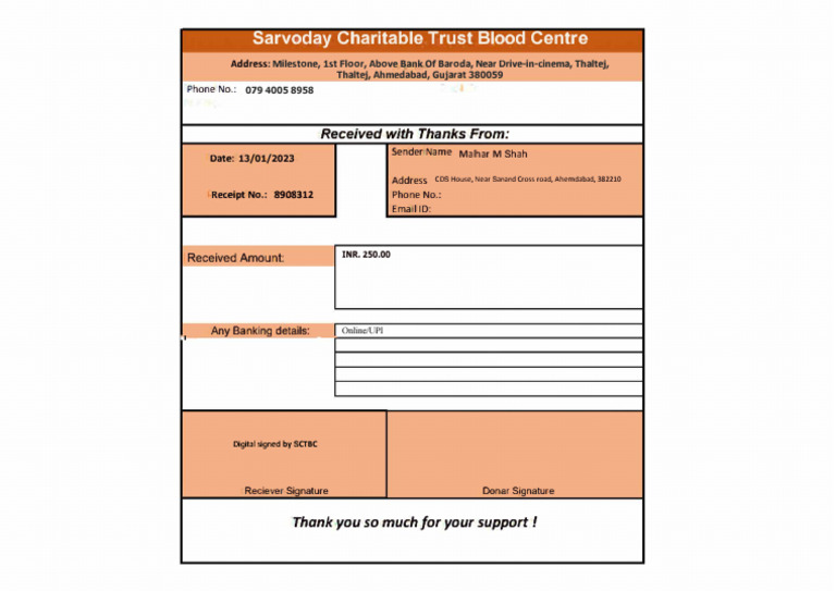Sample of Donation Receipt Format | PDF