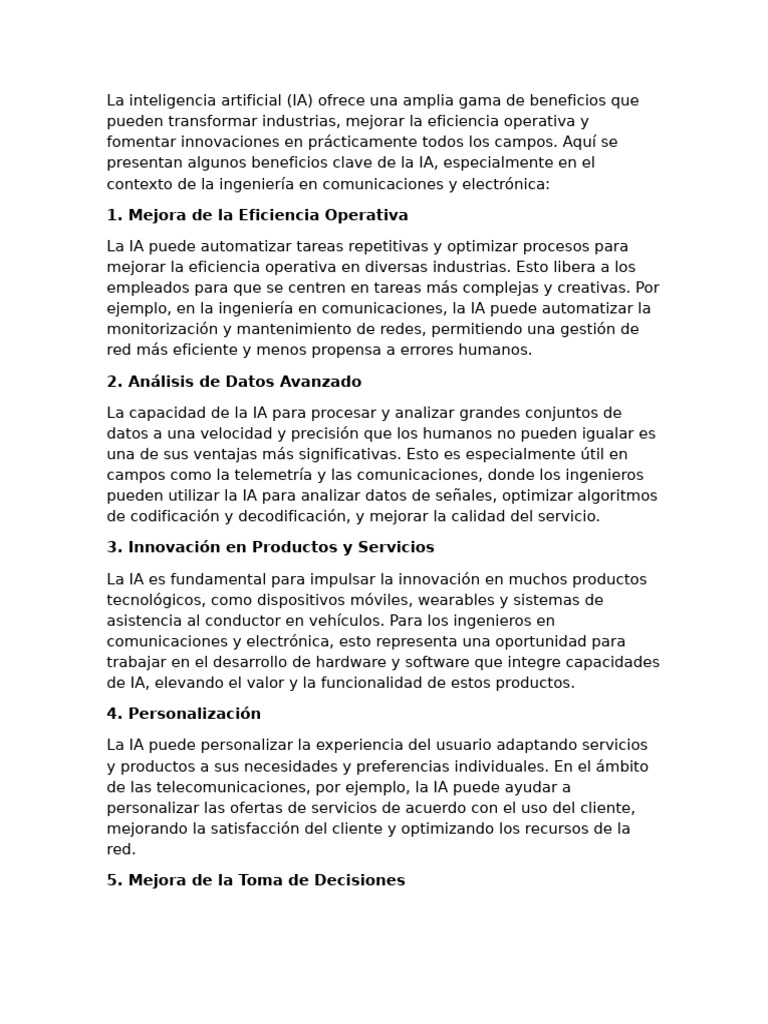 Beneficios de la IA en Comunicaciones | PDF | Inteligencia artificial ...