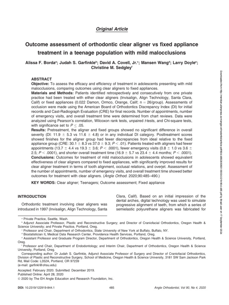 Clear Aligners vs Fixed Appliances in Teens | PDF | Orthodontics ...
