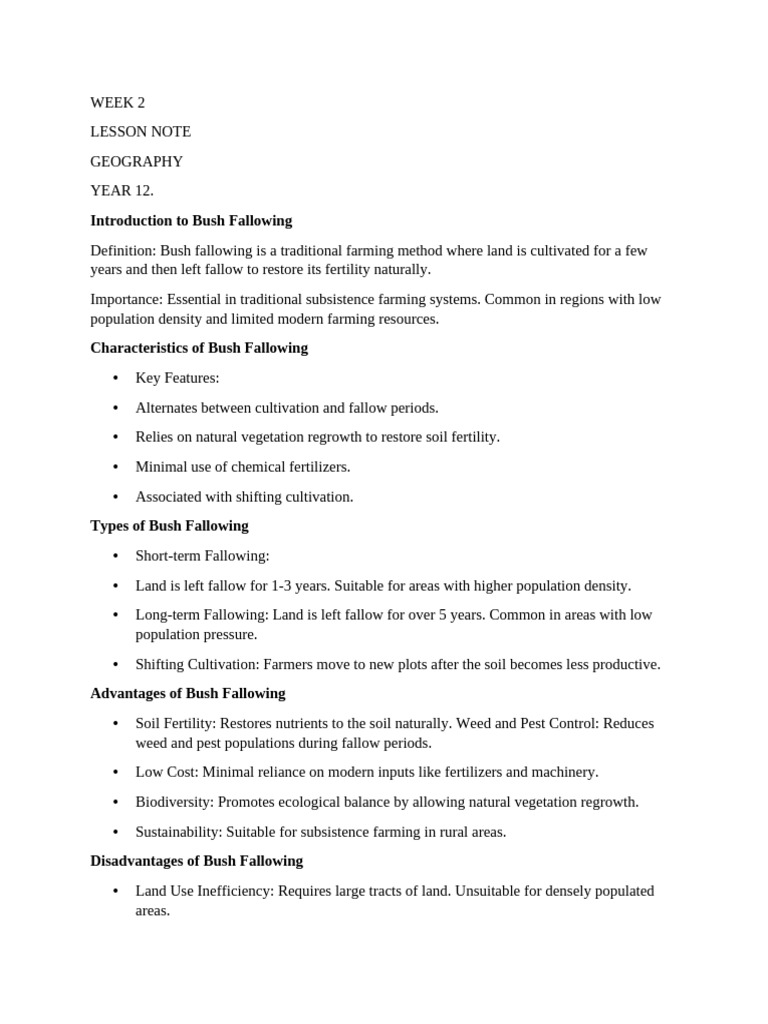 Understanding Bush Fallowing in Agriculture | PDF