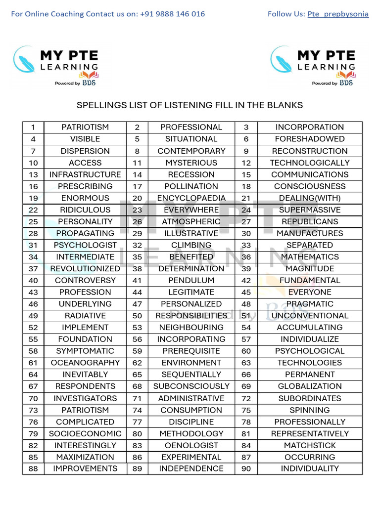 Spellings List of Listening Fill in The Blanks | PDF