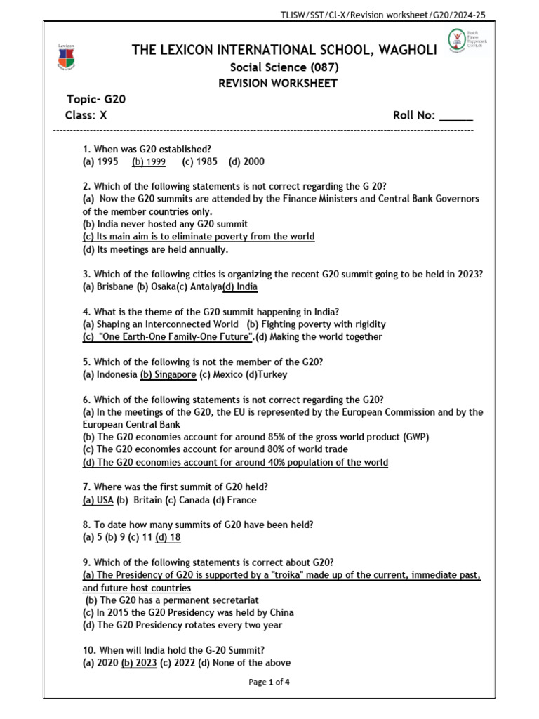 TLISW - X-G20-Revision Worksheet | PDF | Economies | International ...