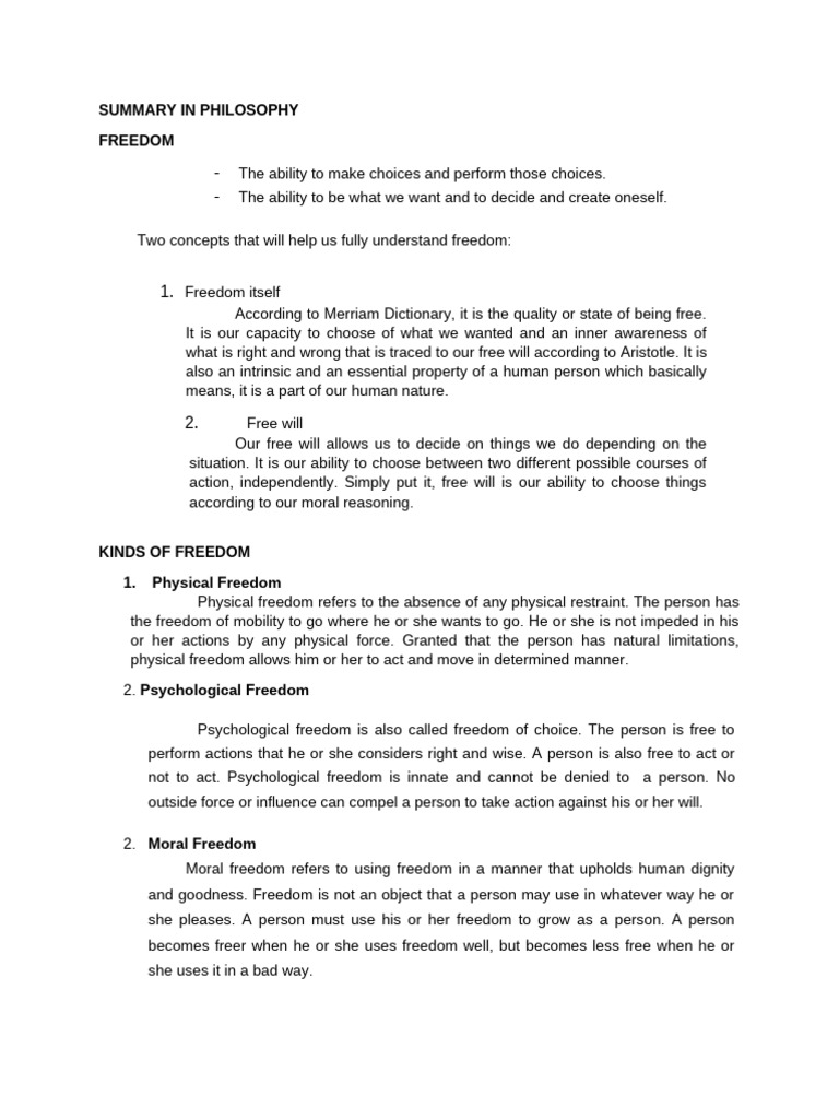 Final Summary in Philosophy | PDF | Free Will | Society