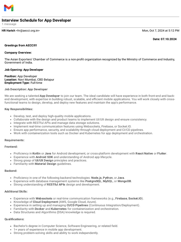 App Developer Walk-In Interview Schedule | PDF | Mobile App | Android ...
