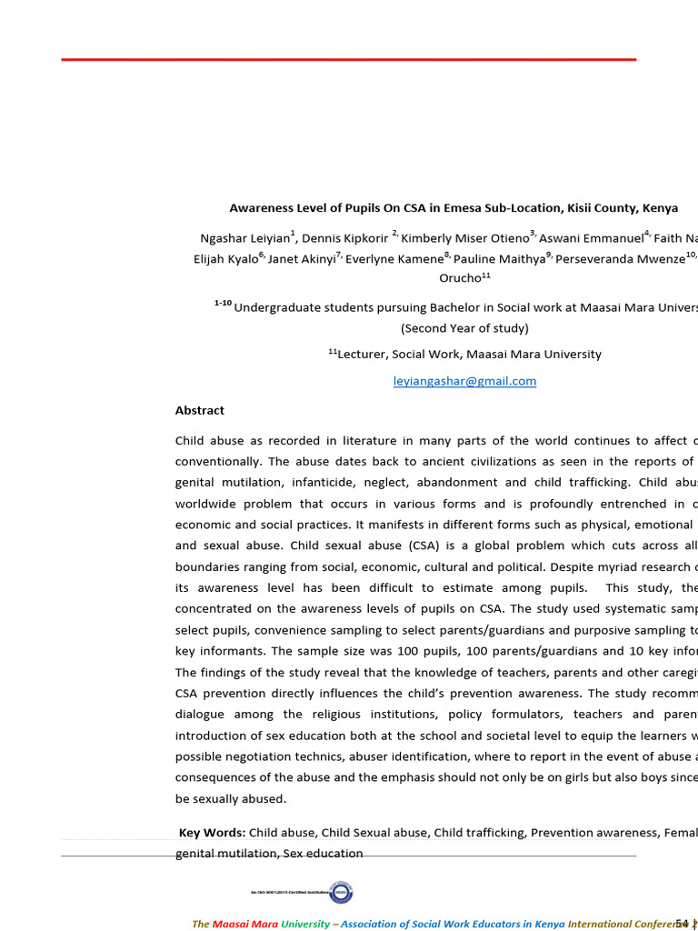 Pupils' Awareness of Child Sexual Abuse | PDF | Child Abuse | Sex Education