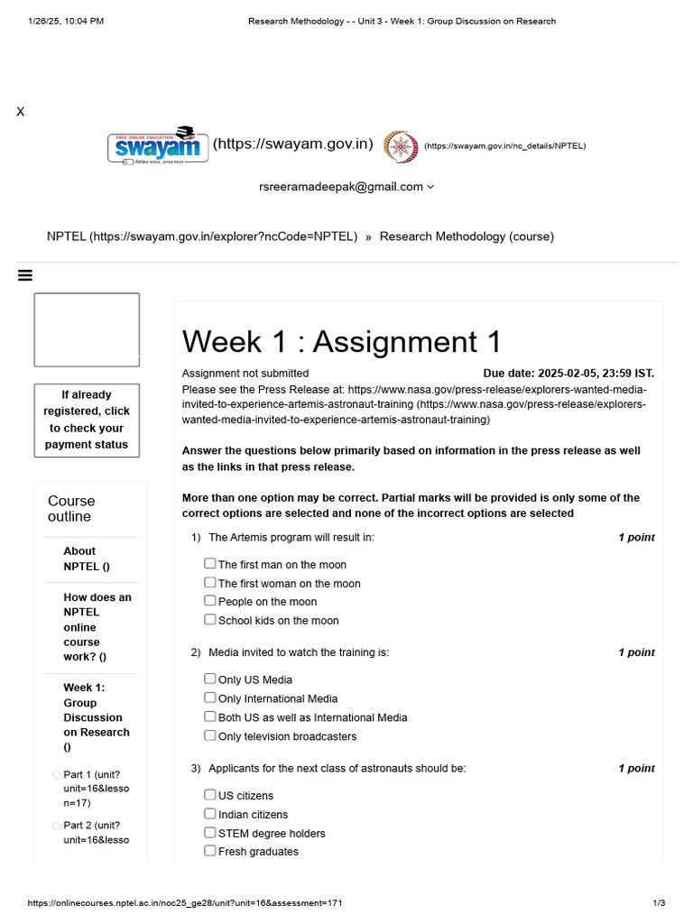Research Methodology: Week 1 Overview | PDF | Astronauts | Moon