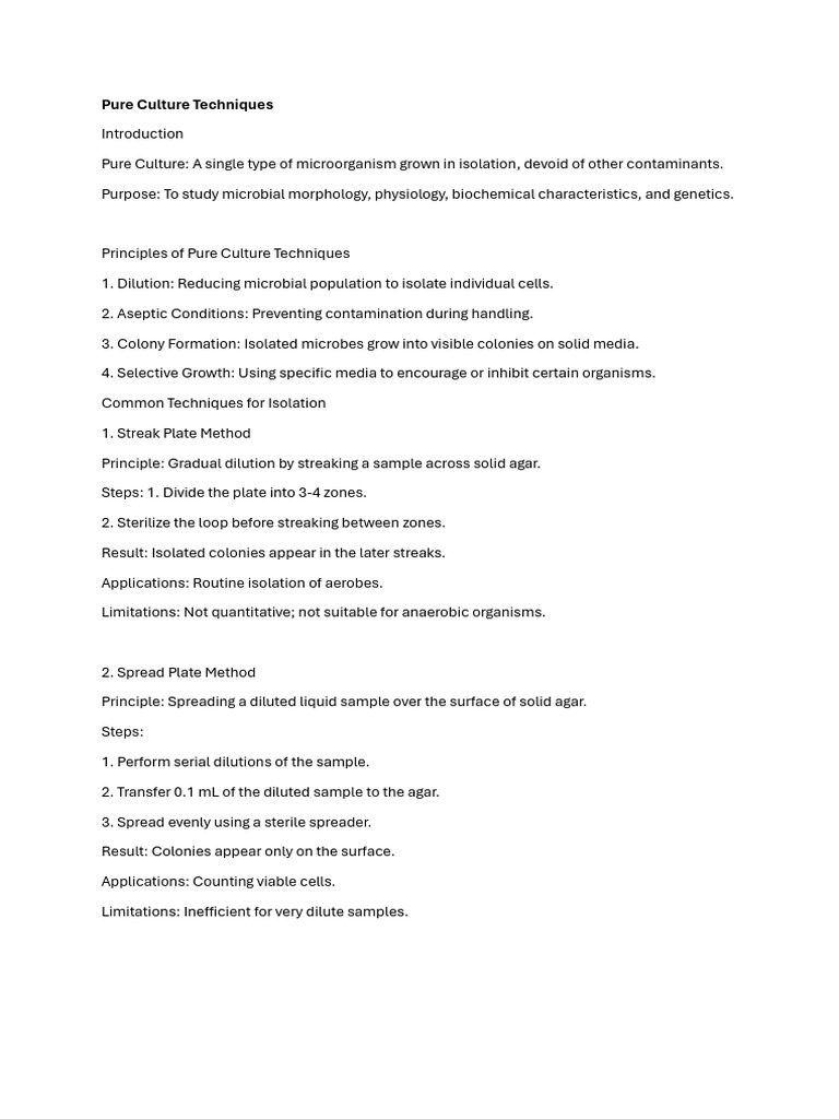 Pure Culture Techniques in Microbiology | PDF | Growth Medium ...