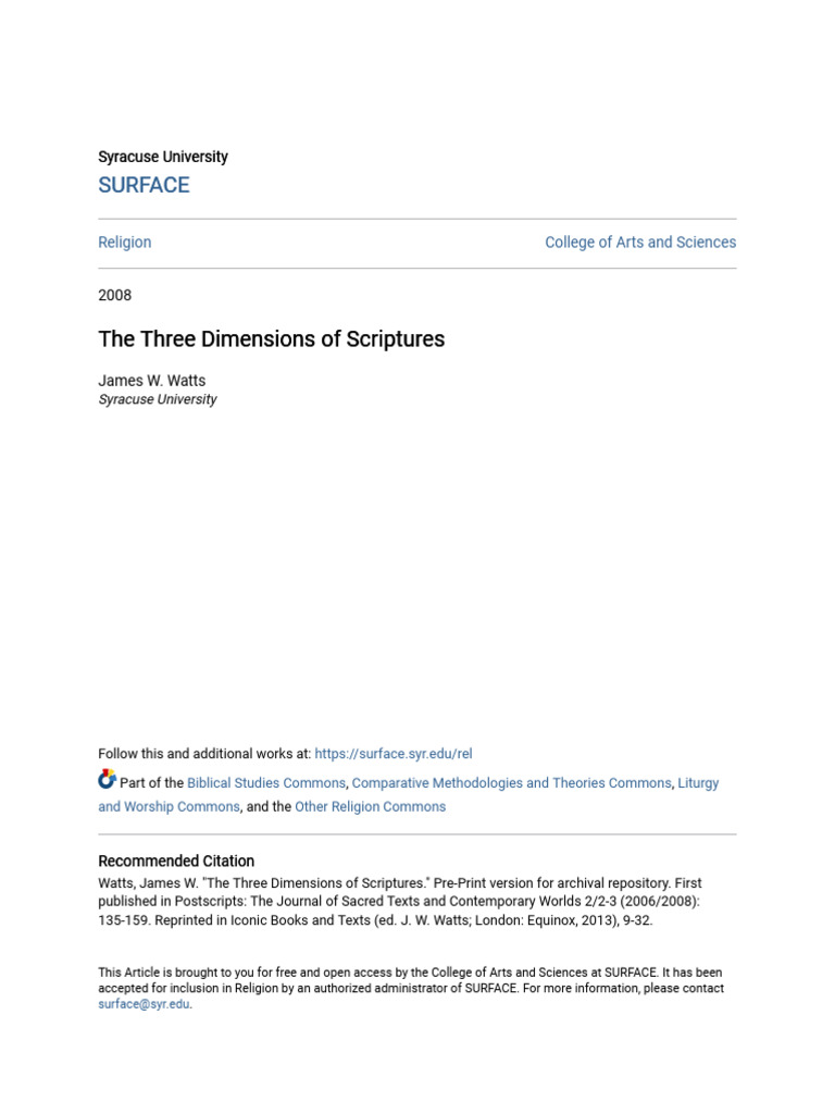 The Three Dimensions of Scriptures | PDF | Bible | Hindu Texts