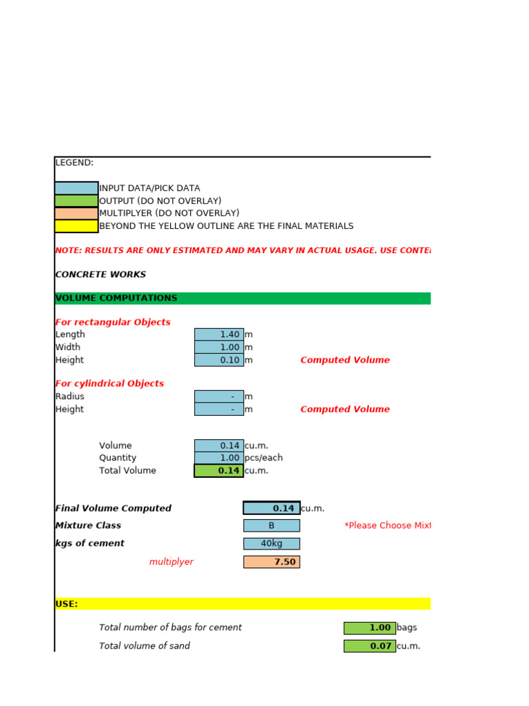 Concrete Volume and Material Calculations | PDF | Wall | Length