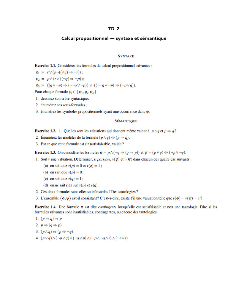 TD2 Logique Propositionnelle | PDF