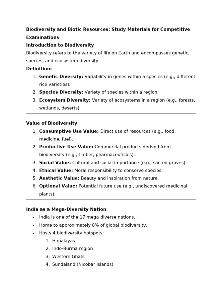 Biodiversity & Biotic Resources | PDF | Biodiversity | Conservation Biology