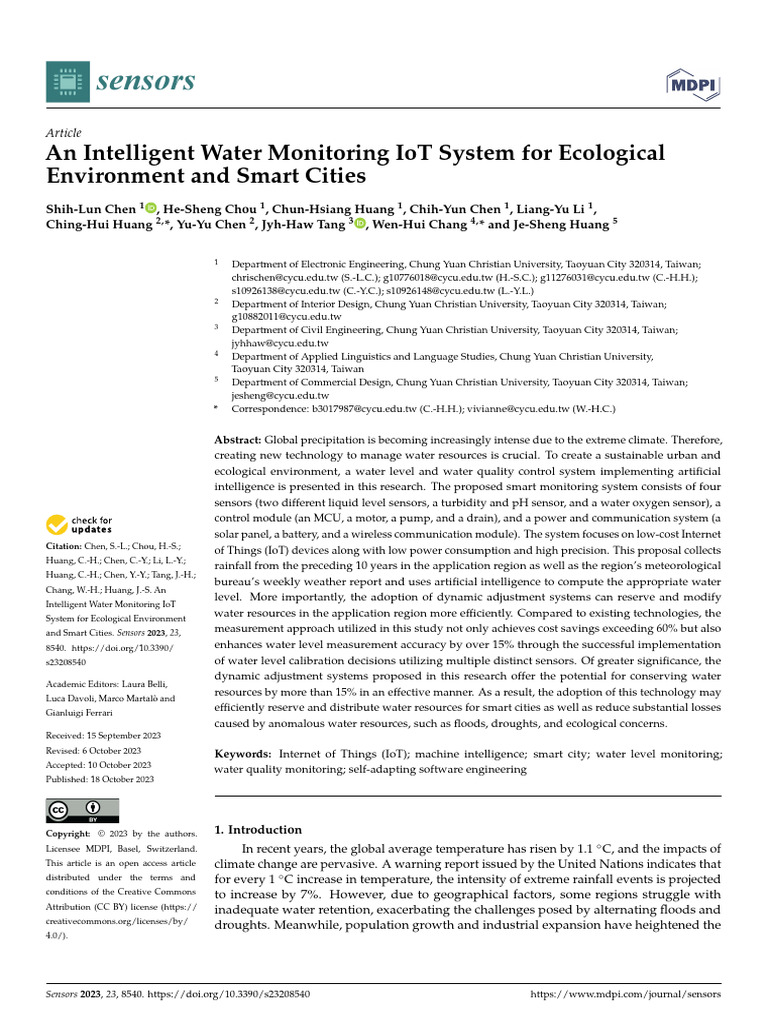 Sensors 23 08540 | PDF | Internet Of Things | Water Quality