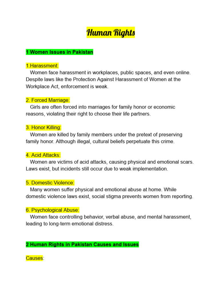 Human Rights Issues for Women in Pakistan | PDF | Domestic Violence ...