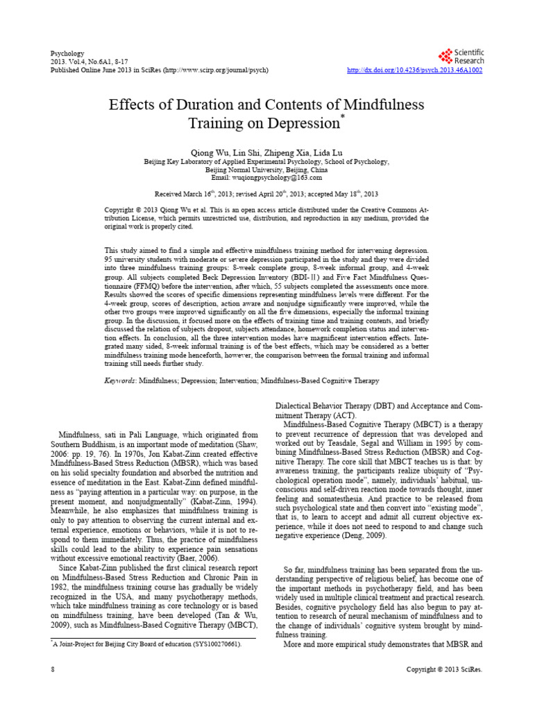 Effects of Duration and Contents of Mindfulness | PDF | Mindfulness ...