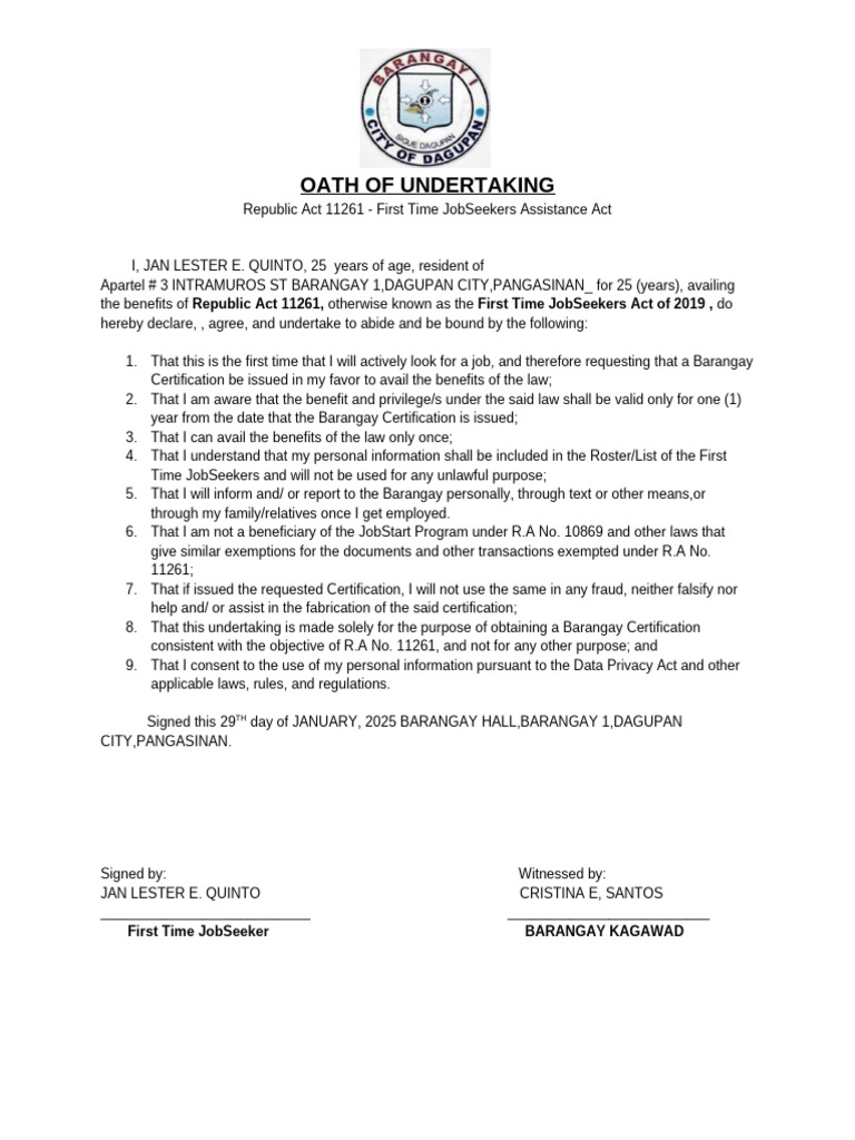 Oath of Undertaking Template | PDF | Government | Justice