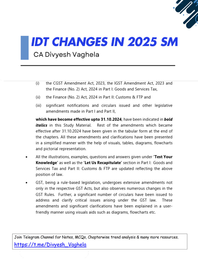 ICAI IDT Study Material Updates 2024 | PDF | Value Added Tax | Taxes
