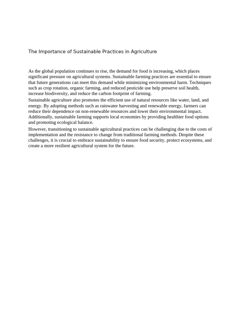 The Importance of Sustainable Practices in Agriculture | PDF