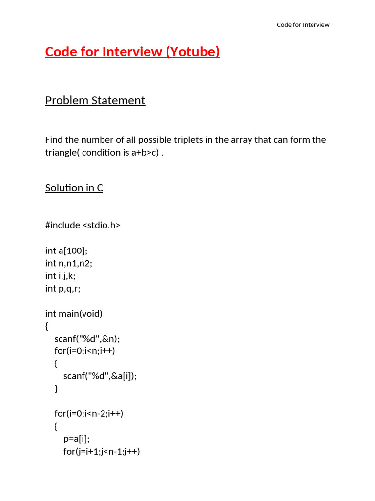 Triangle Triplet Finder in C Code | PDF