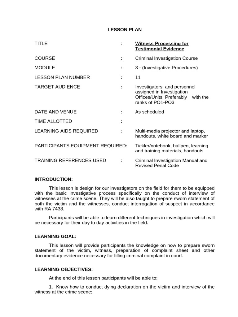 Witness Processing in Criminal Investigations | PDF | Miranda Warning ...