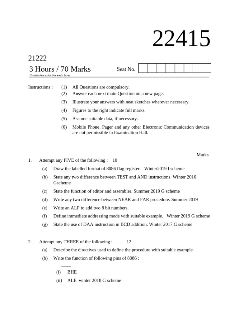 Question Paper Summer 2022 | PDF | Assembly Language | Computing