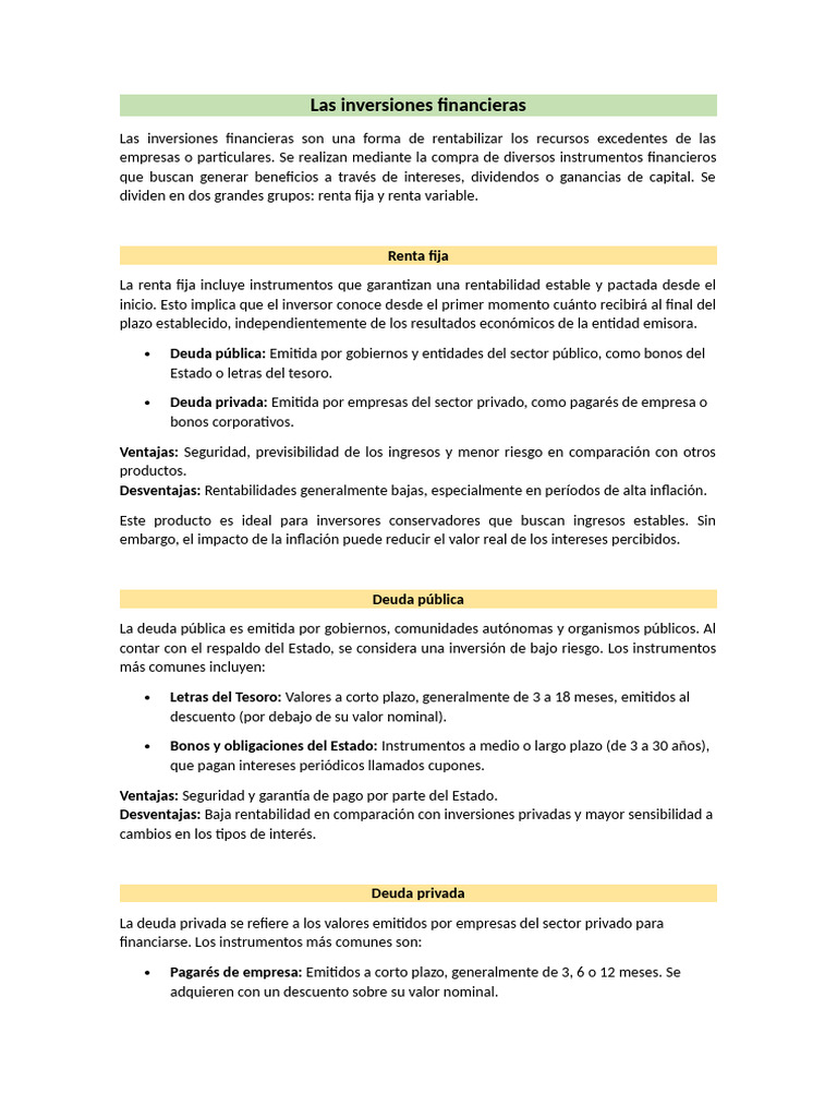 Guía Completa sobre Inversiones Financieras | PDF | Compartir (Finanzas ...