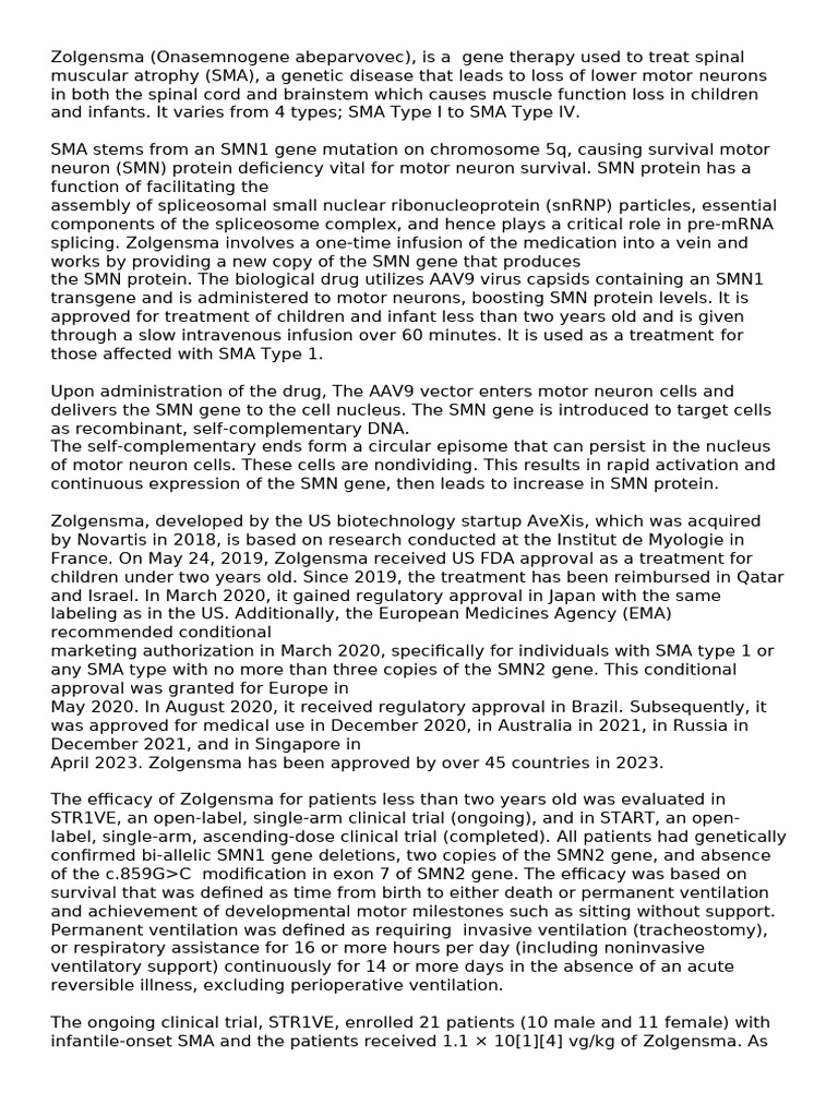 Biotechnology Gene Therapy (Zolgensma) Research | PDF | Medicine ...