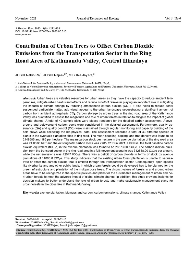Contribution of Urban Trees To Offset Carbon Dioxide Emissions From The ...