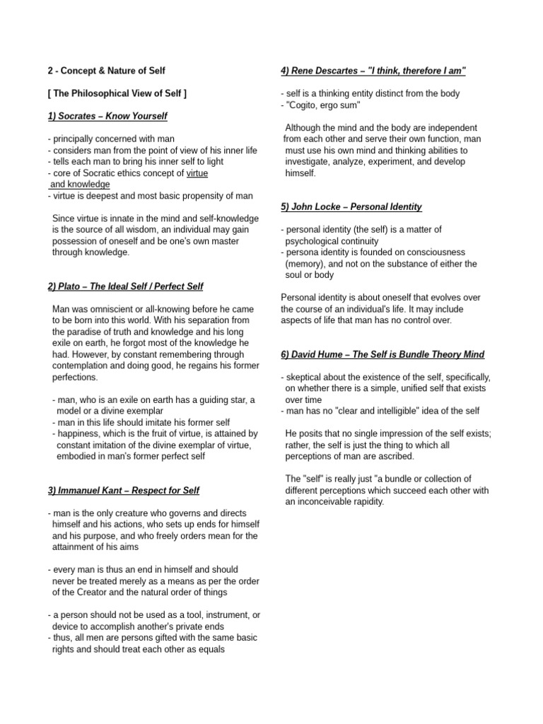 Philosophical and Psychological Views of Self | PDF | Philosophy Of ...