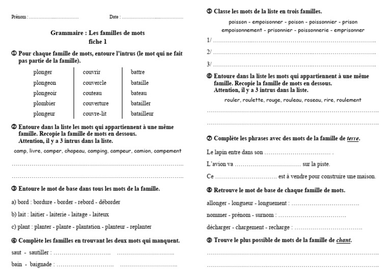 Exercices sur les familles de mots | PDF | Laitages