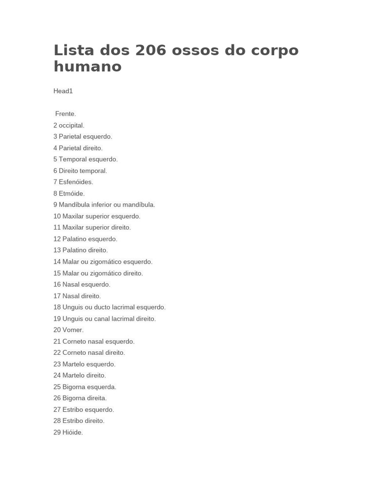 Lista dos 206 Ossos do Corpo Humano | PDF | Coluna vertebral | Vértebra