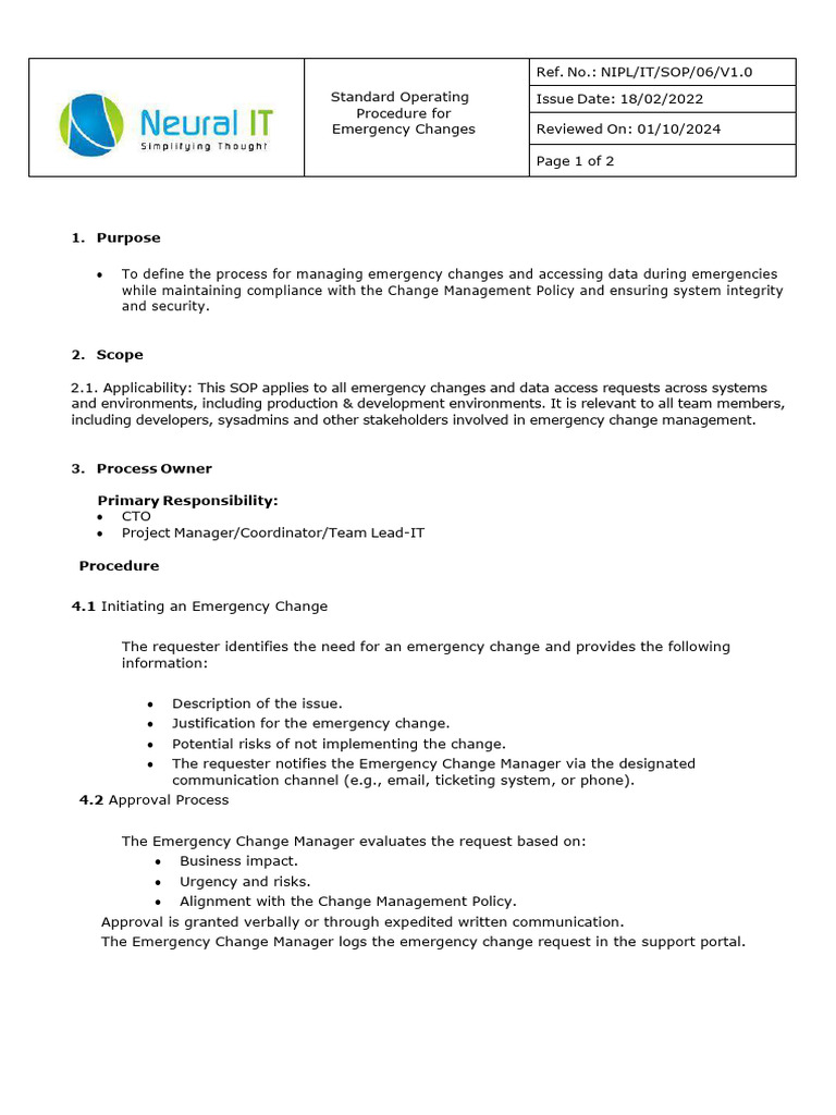 Nipl It Sop 06 | PDF | Emergency | Risk
